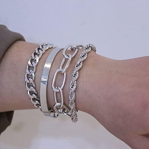 Women Metal Stackable Boho Indian Bangles Silver Bracelet Stack Non Tarnish - Picture 3 of 9